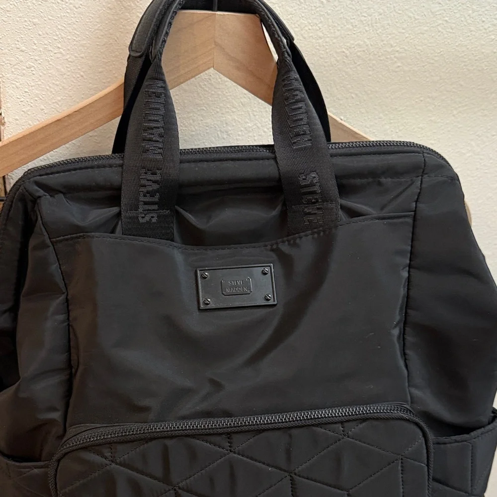 Steve Madden Black Geometric Backpack - Picture 2 of 7